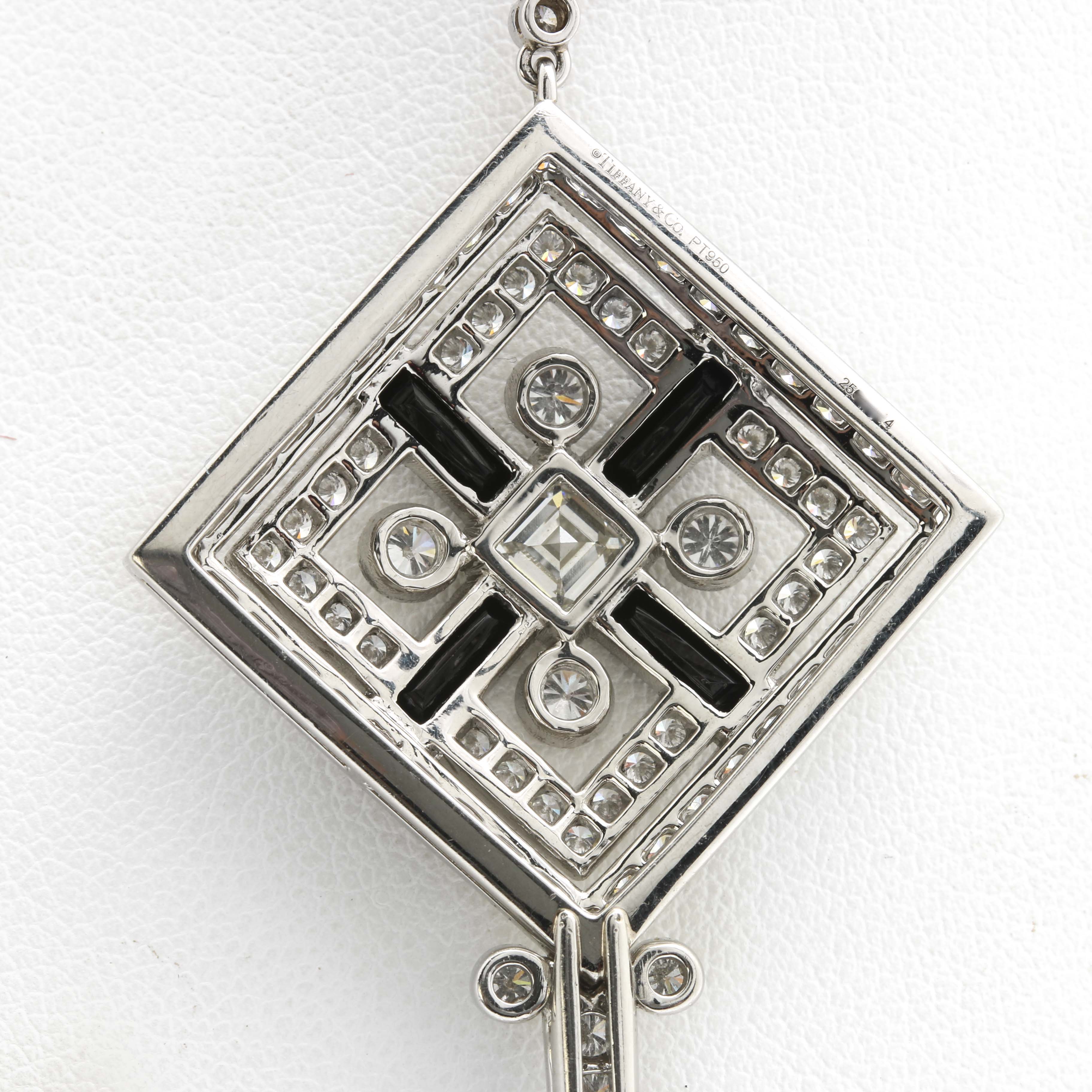 Tiffany & Co. Platinum, Onyx, and 4.46 CTW Diamond Square Key Necklace