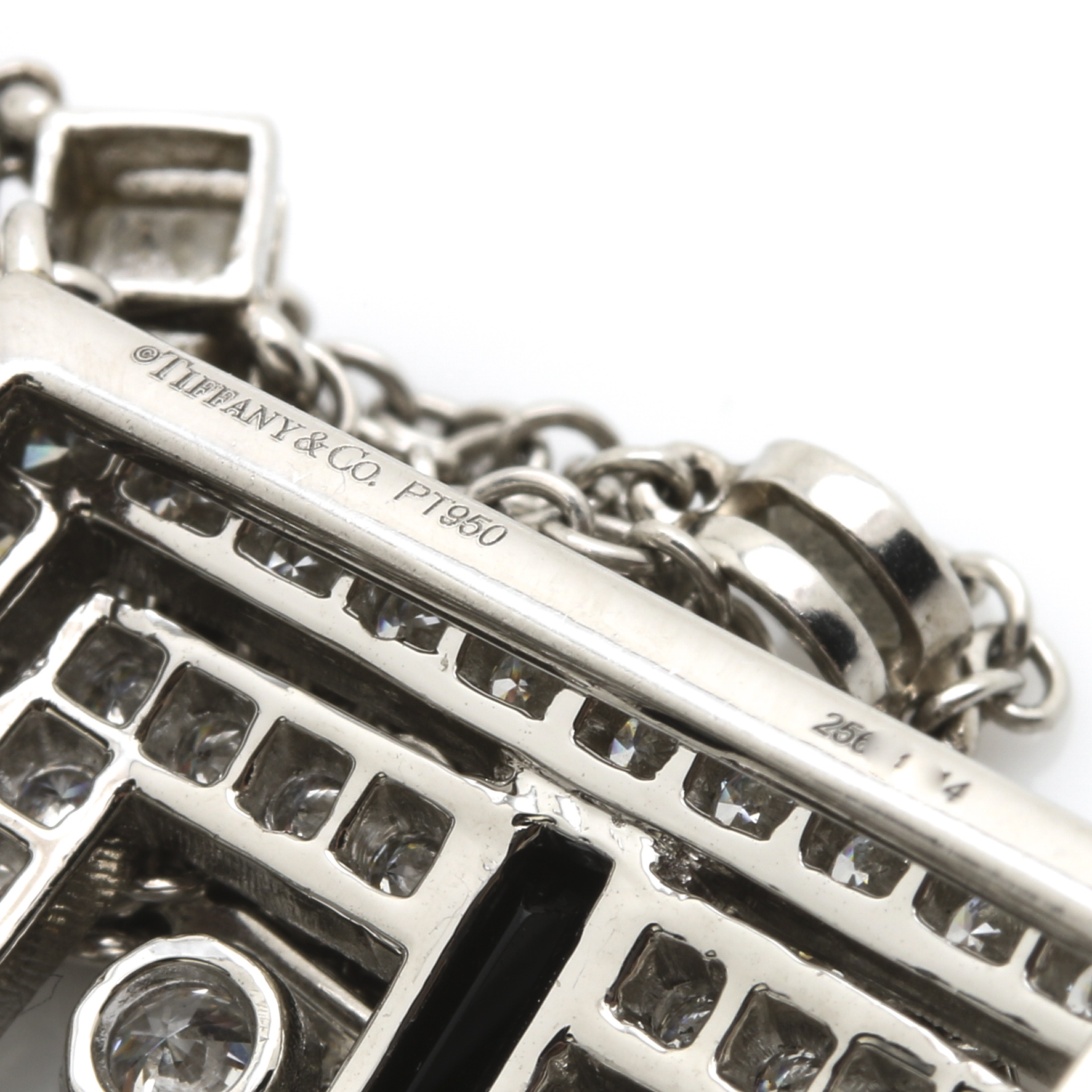 Tiffany & Co. Platinum, Onyx, and 4.46 CTW Diamond Square Key Necklace