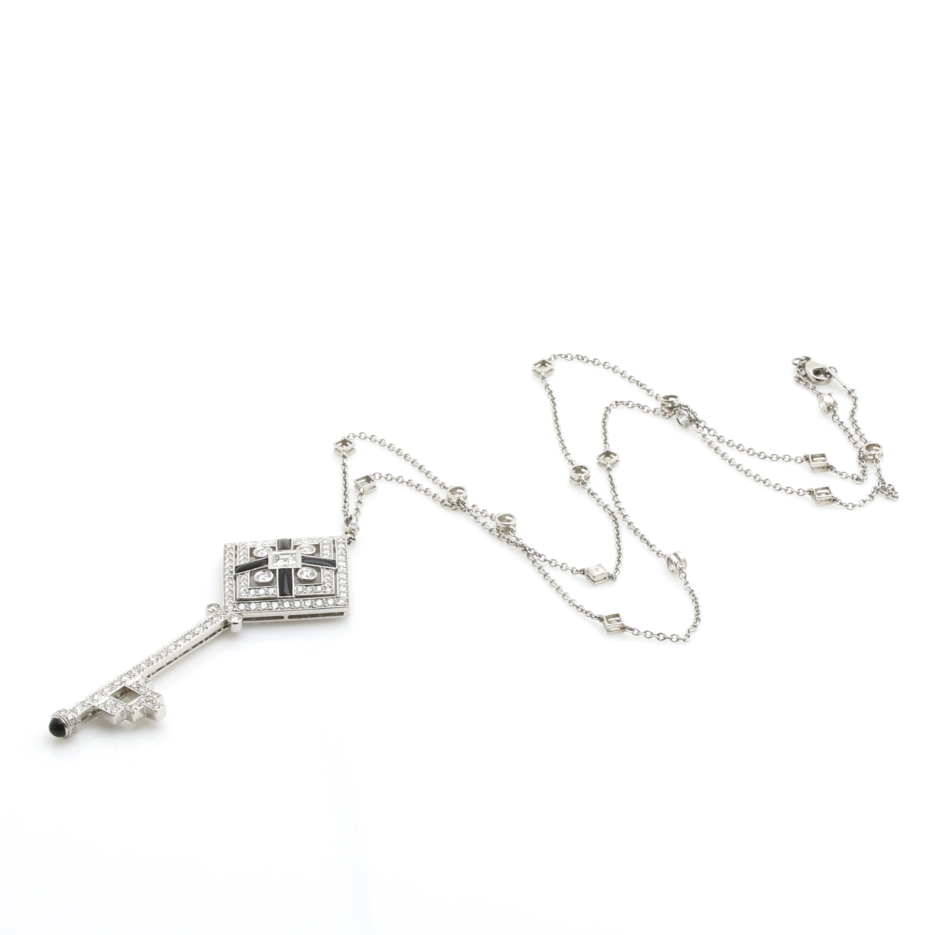Tiffany & Co. Platinum, Onyx, and 4.46 CTW Diamond Square Key Necklace