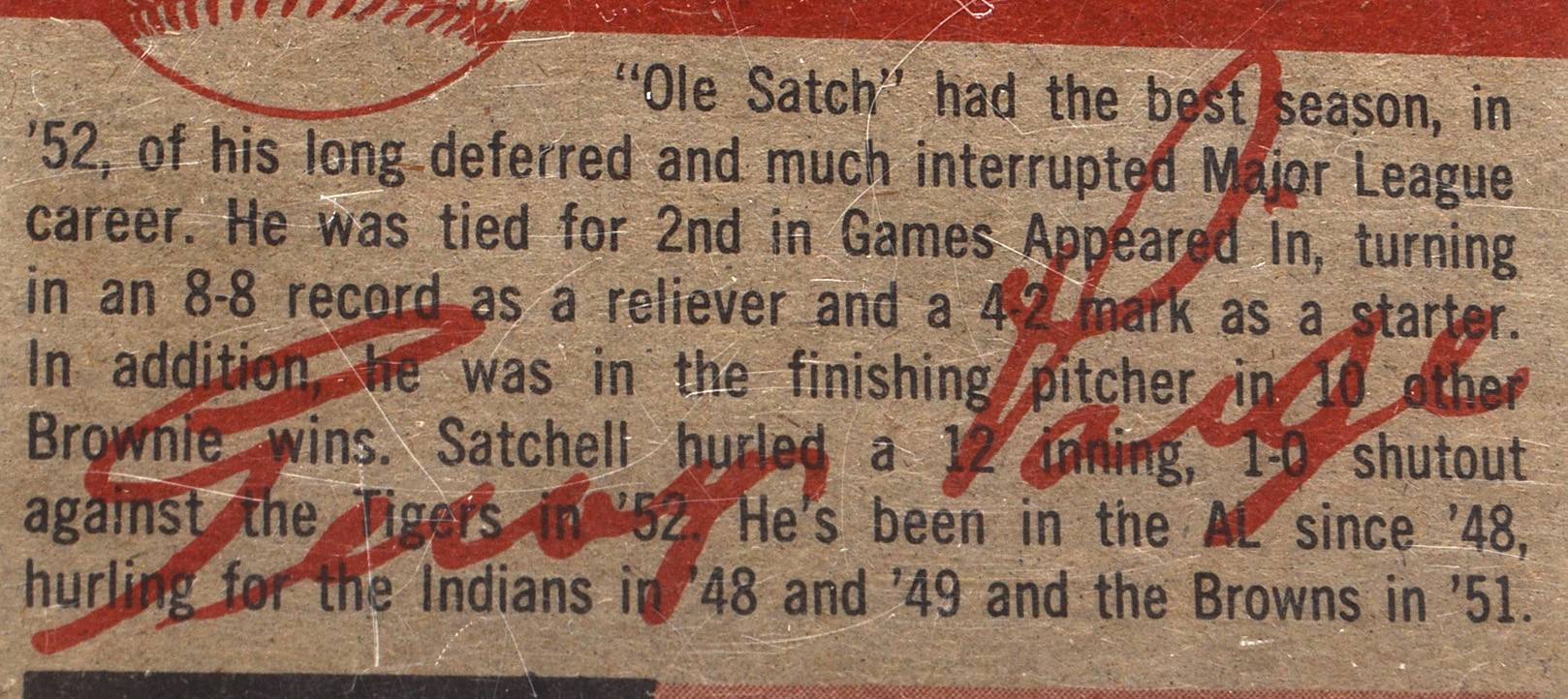 1953 Satchel Paige Topps "Rookie" Baseball Card
