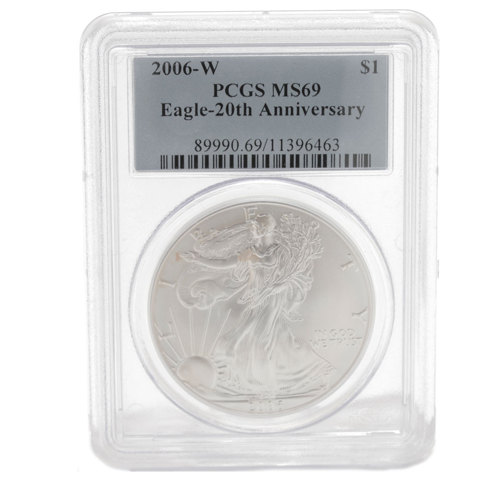 Graded MS69 (By PCGS) 2006 W One Dollar U.S. Silver Eagle