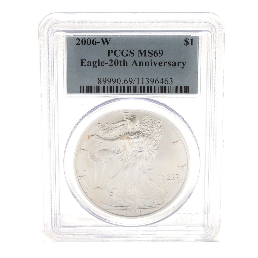 Graded MS69 (By PCGS) 2006 W One Dollar U.S. Silver Eagle