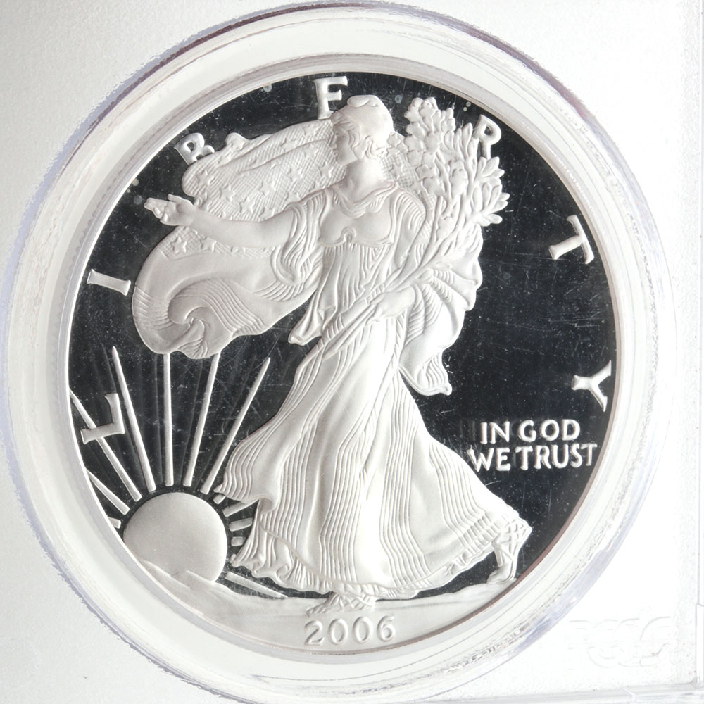 Graded PR69 (By PCGS) 2006 W One Dollar U.S. Silver Eagle Proof Coin