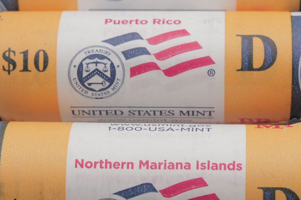 Group of Eight U.S. Mint Rolls of 2009 Quarters