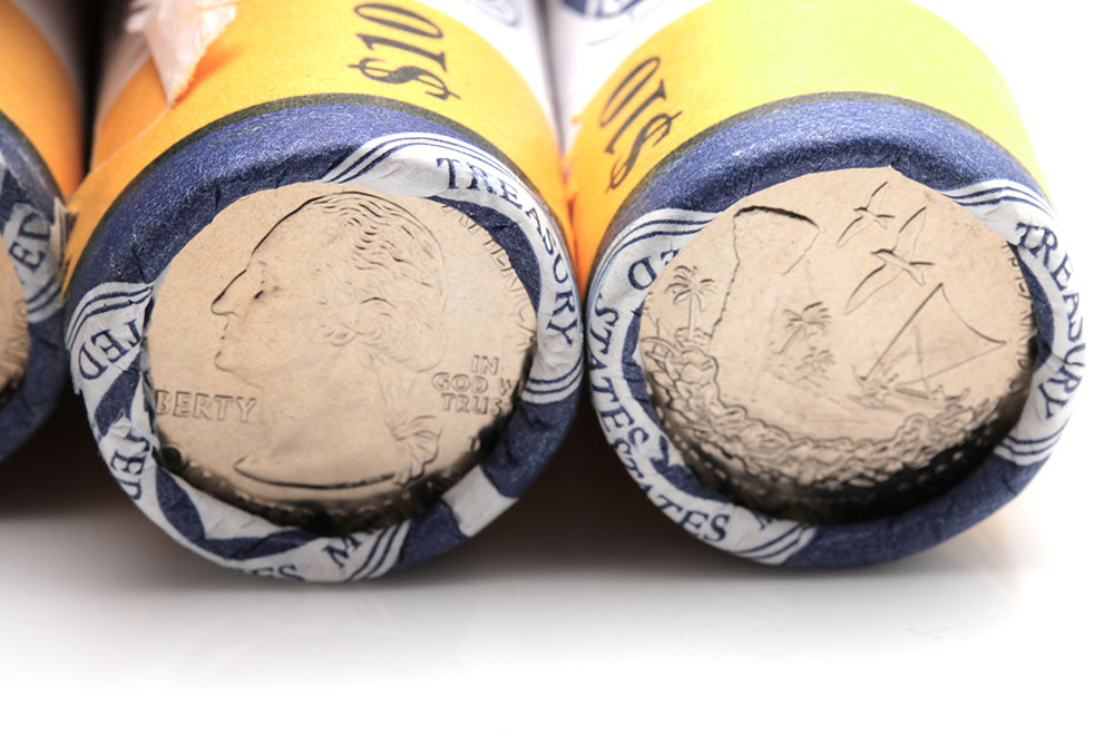 Group of Eight U.S. Mint Rolls of 2009 Quarters