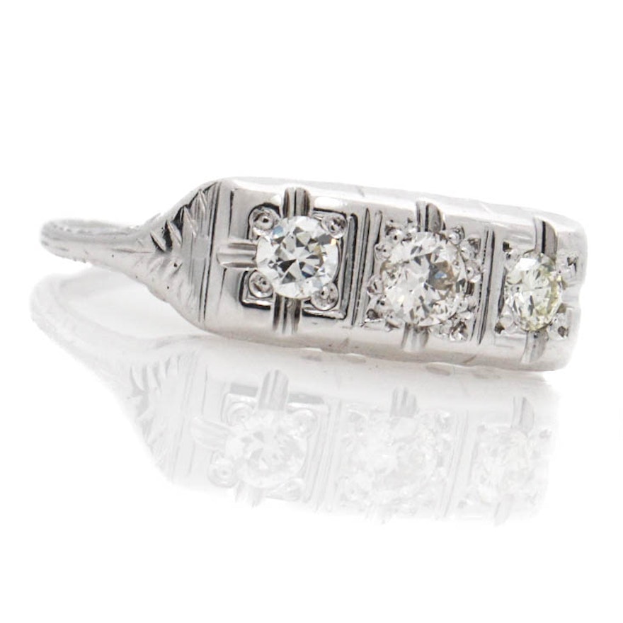 18K White Gold Diamond Ring with Platinum Plated Setting