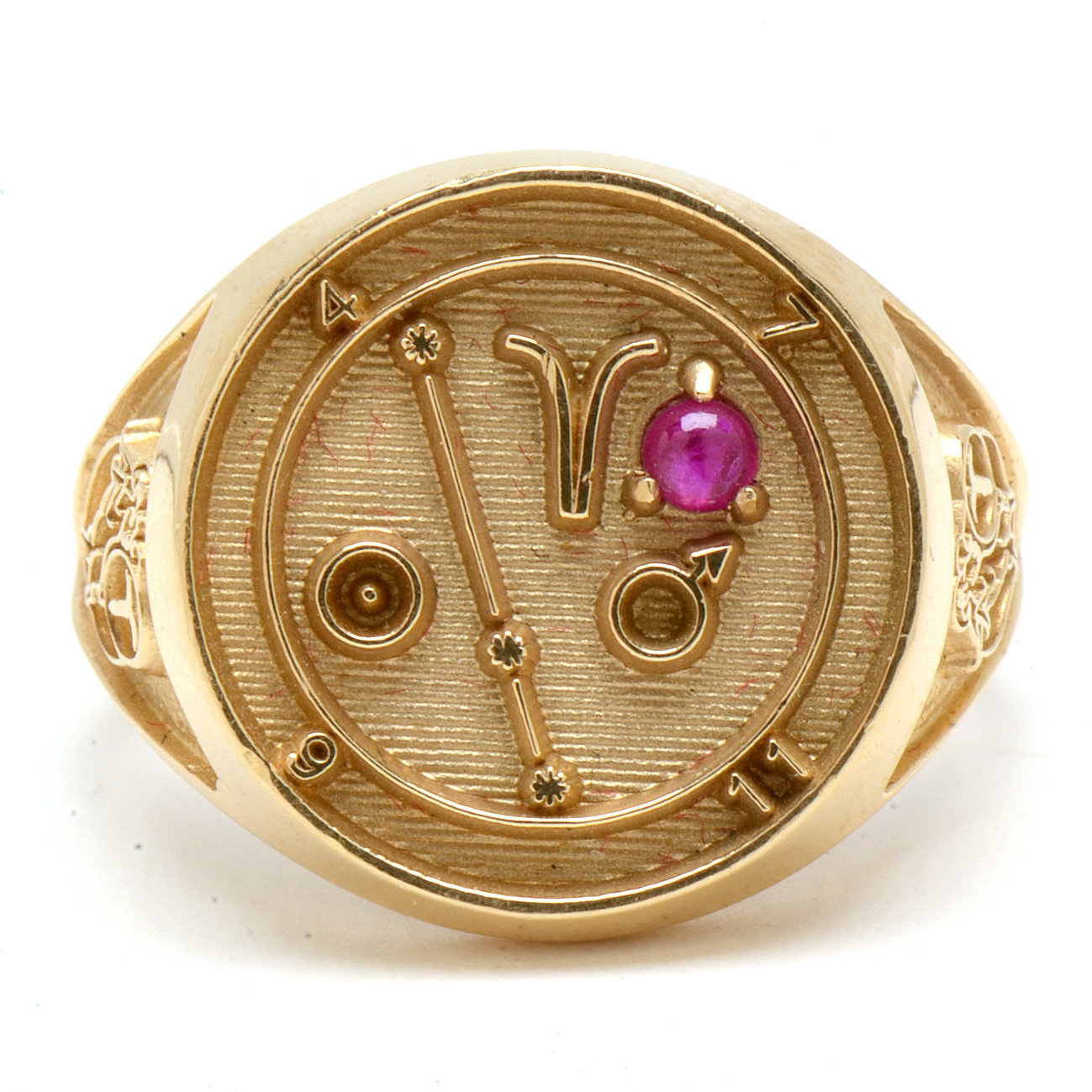 Vintage 14K Yellow Gold Ruby Astrological Symbol Ring