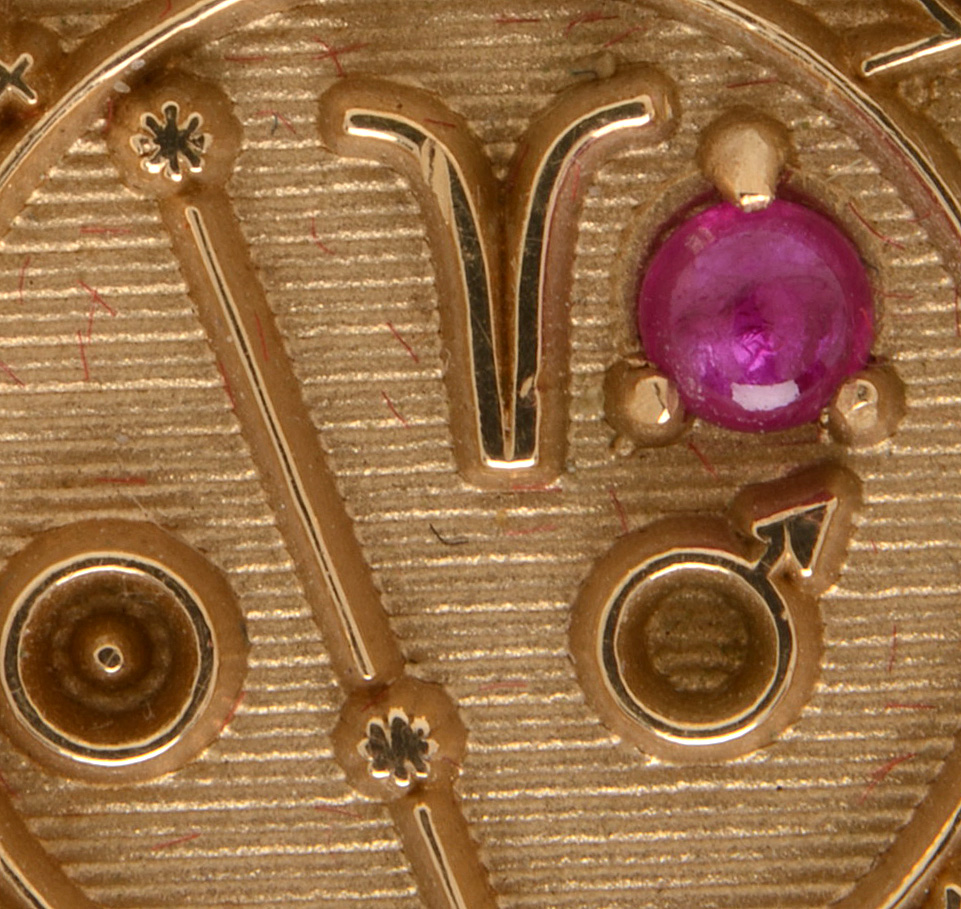 Vintage 14K Yellow Gold Ruby Astrological Symbol Ring