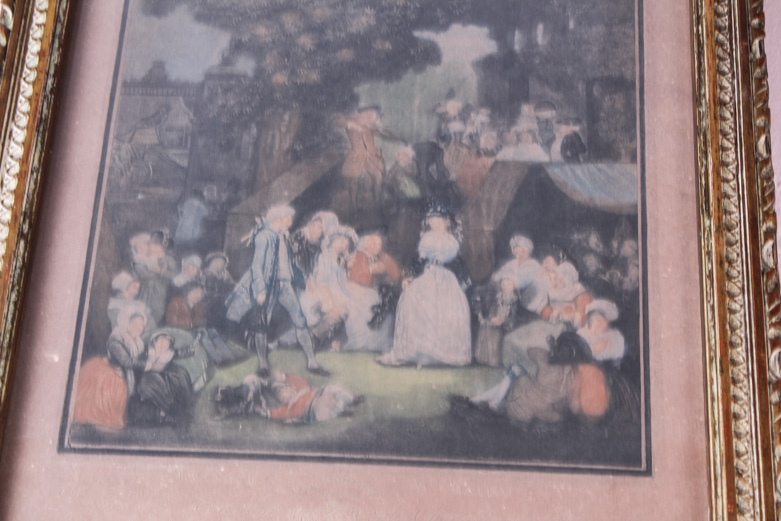 Vintage Wall Mirror with Lithograph