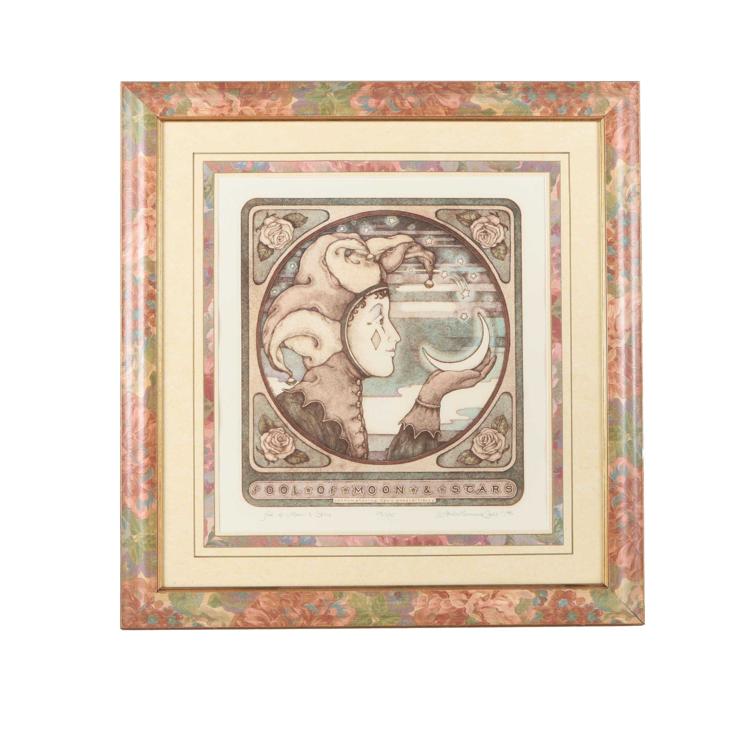 Alice Villanueva Scott Limited Edition Etching on Paper "Fool of Moon & Stars"