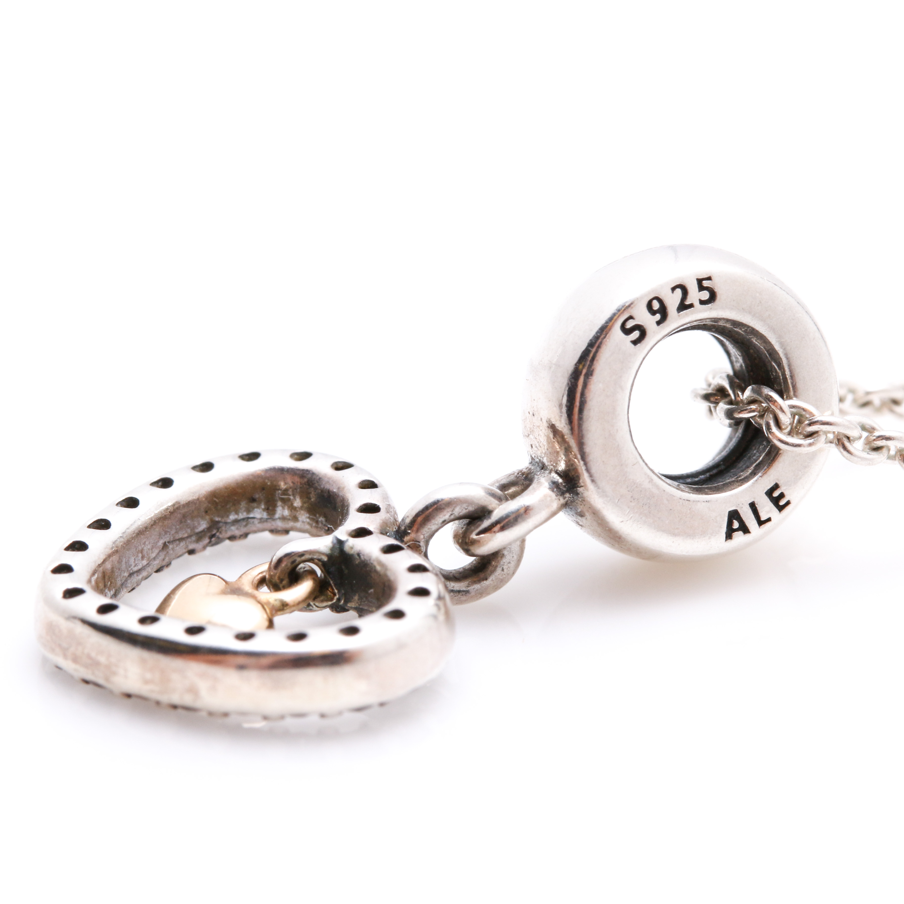 Pandora Sterling Silver Cubic Zirconia Heart Charm With Chain Necklace