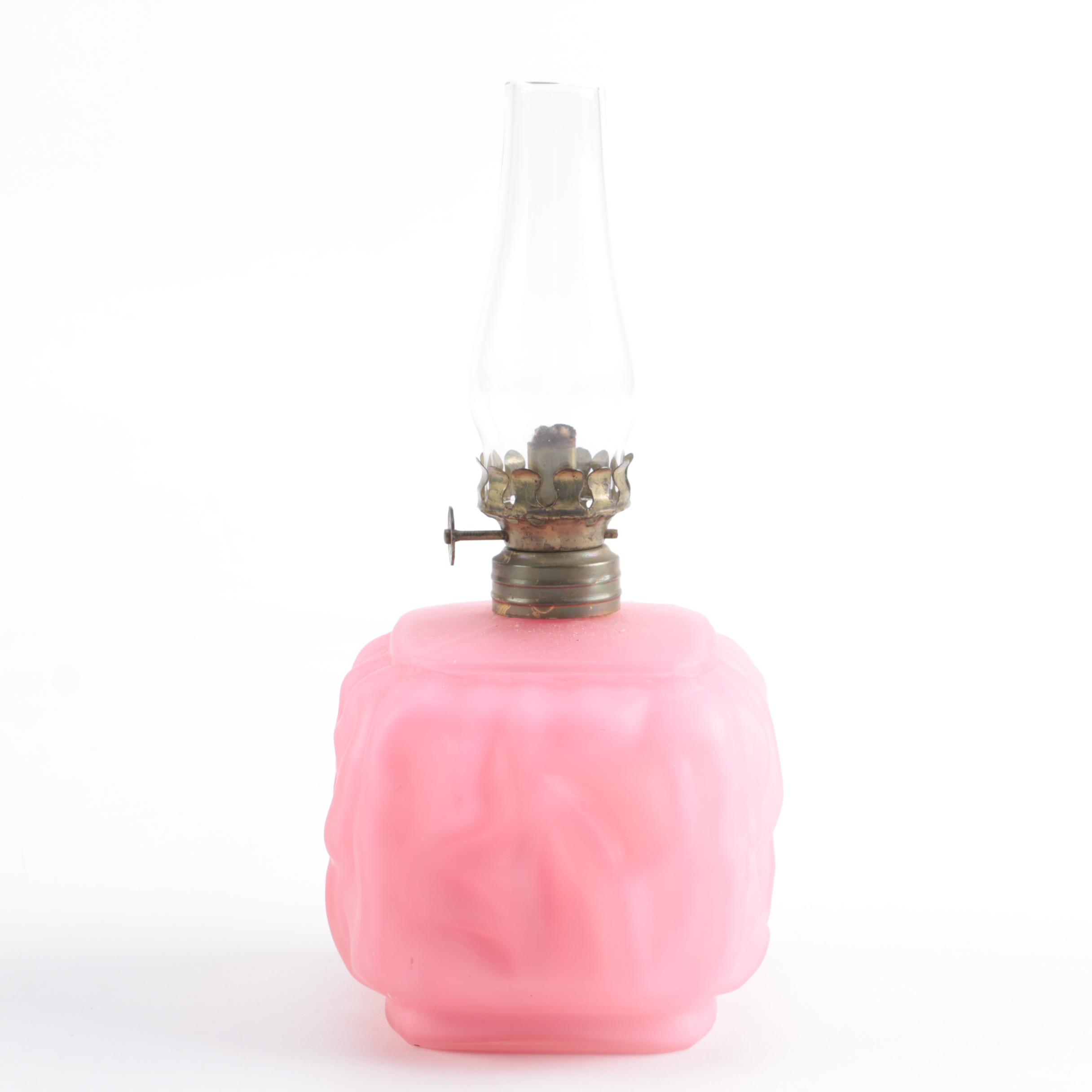 Pink Satin Glass Oil Lamp