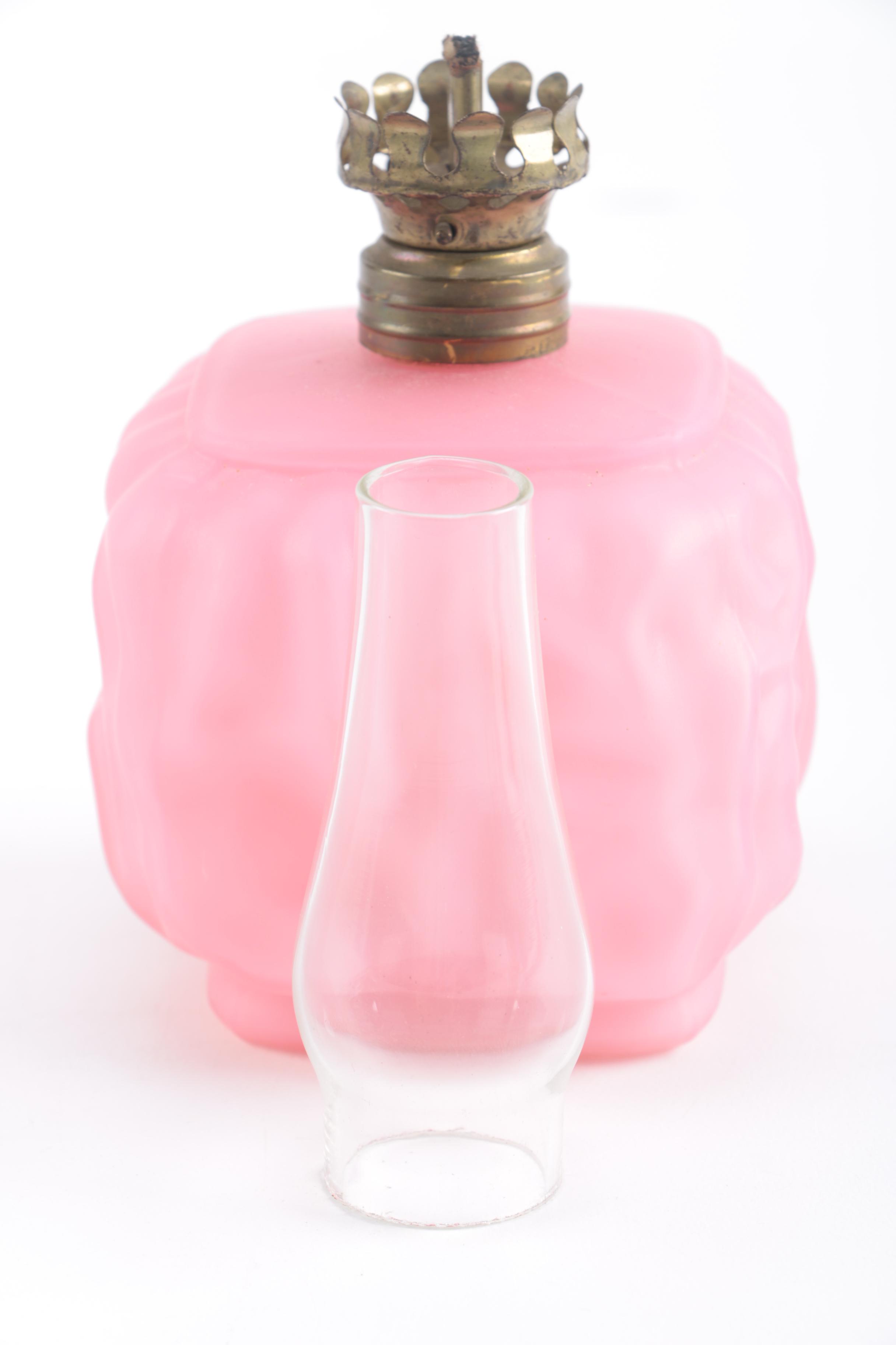 Pink Satin Glass Oil Lamp