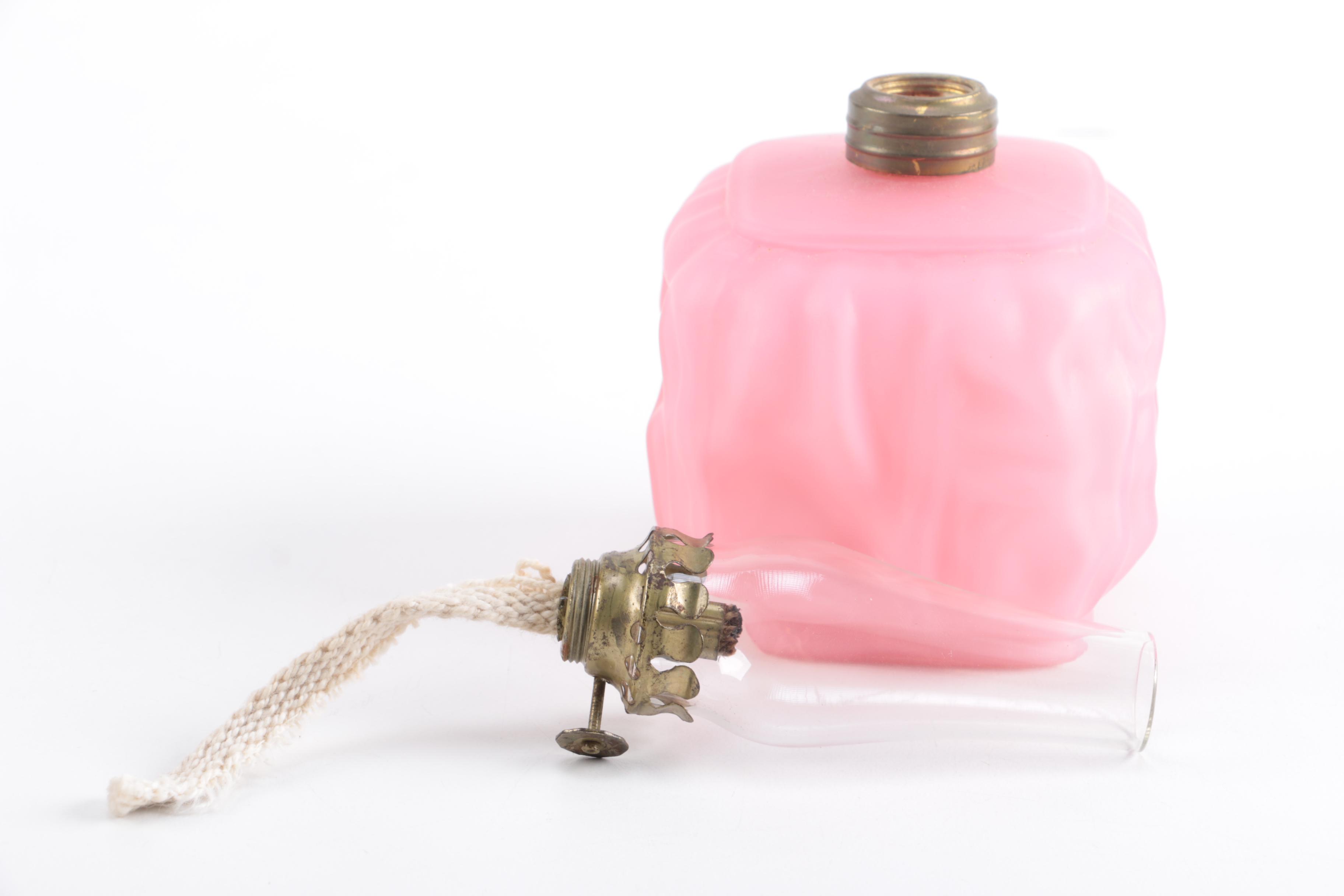 Pink Satin Glass Oil Lamp
