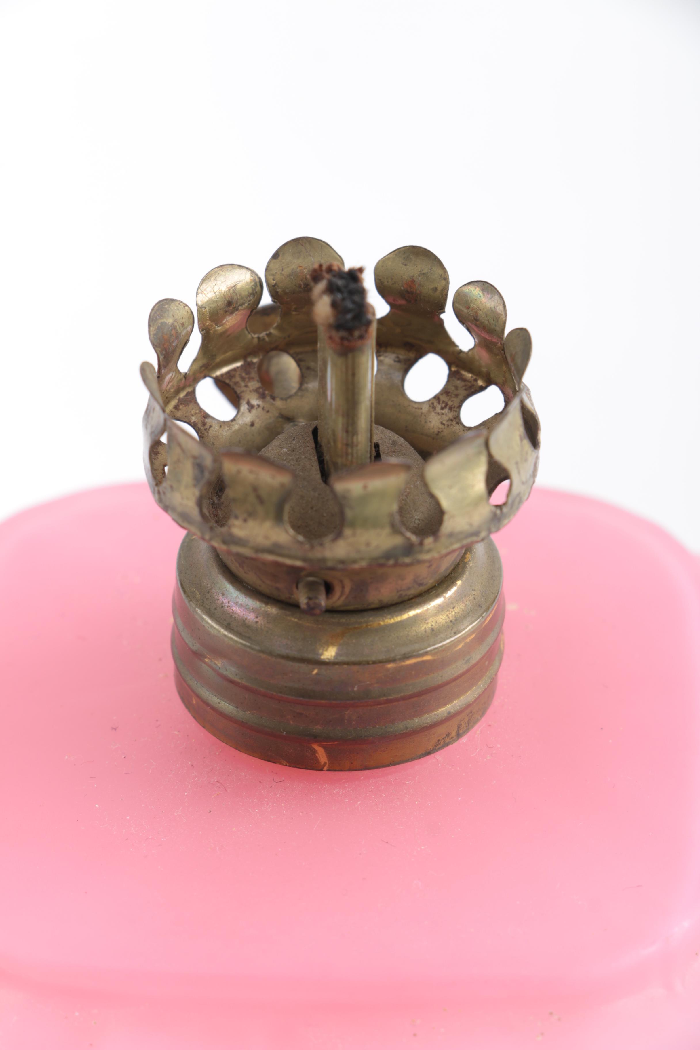 Pink Satin Glass Oil Lamp