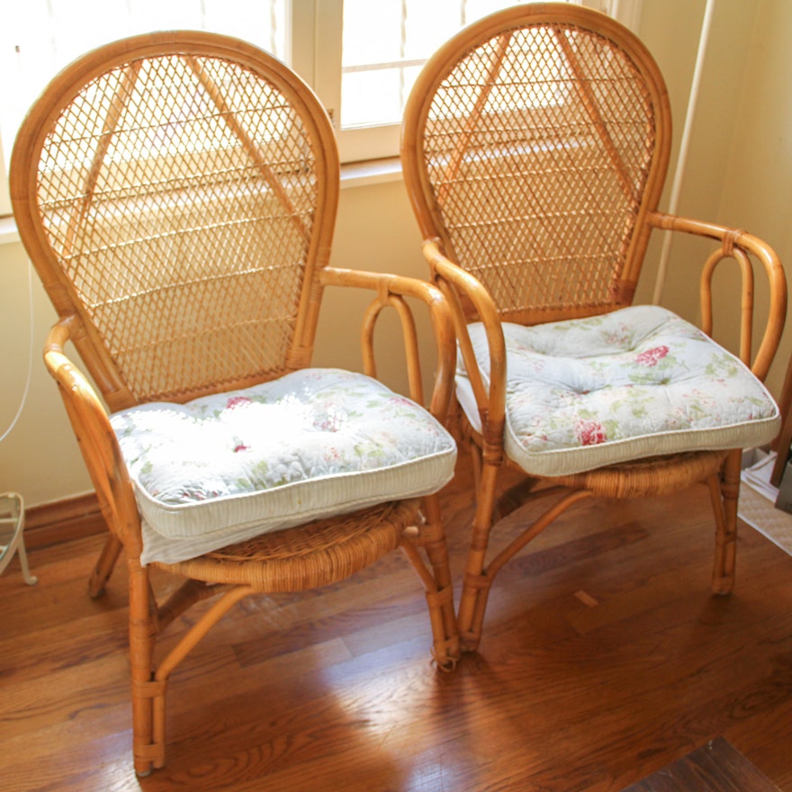 Pair of Bamboo and Rattan Balloon Back Chairs