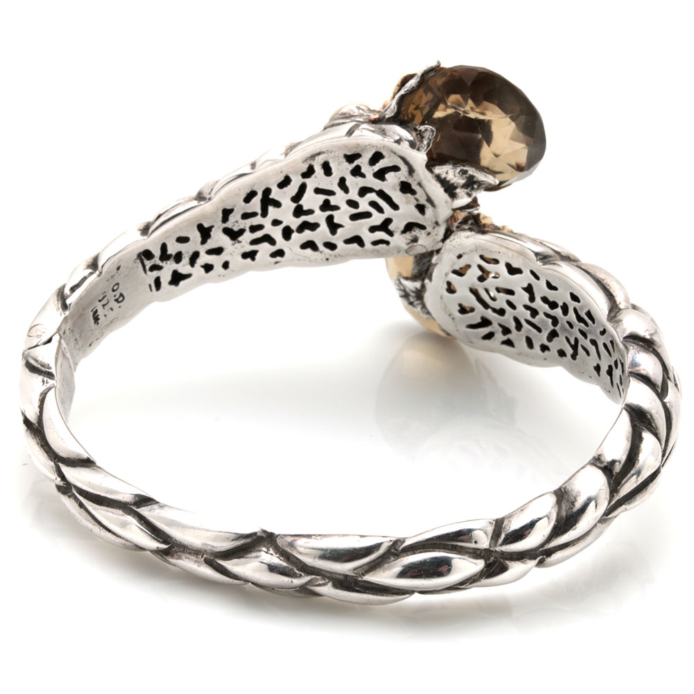 Sterling Silver and 18K Yellow Gold Smoky Quartz and Diamond Hinged Bypass Cuff Bracelet
