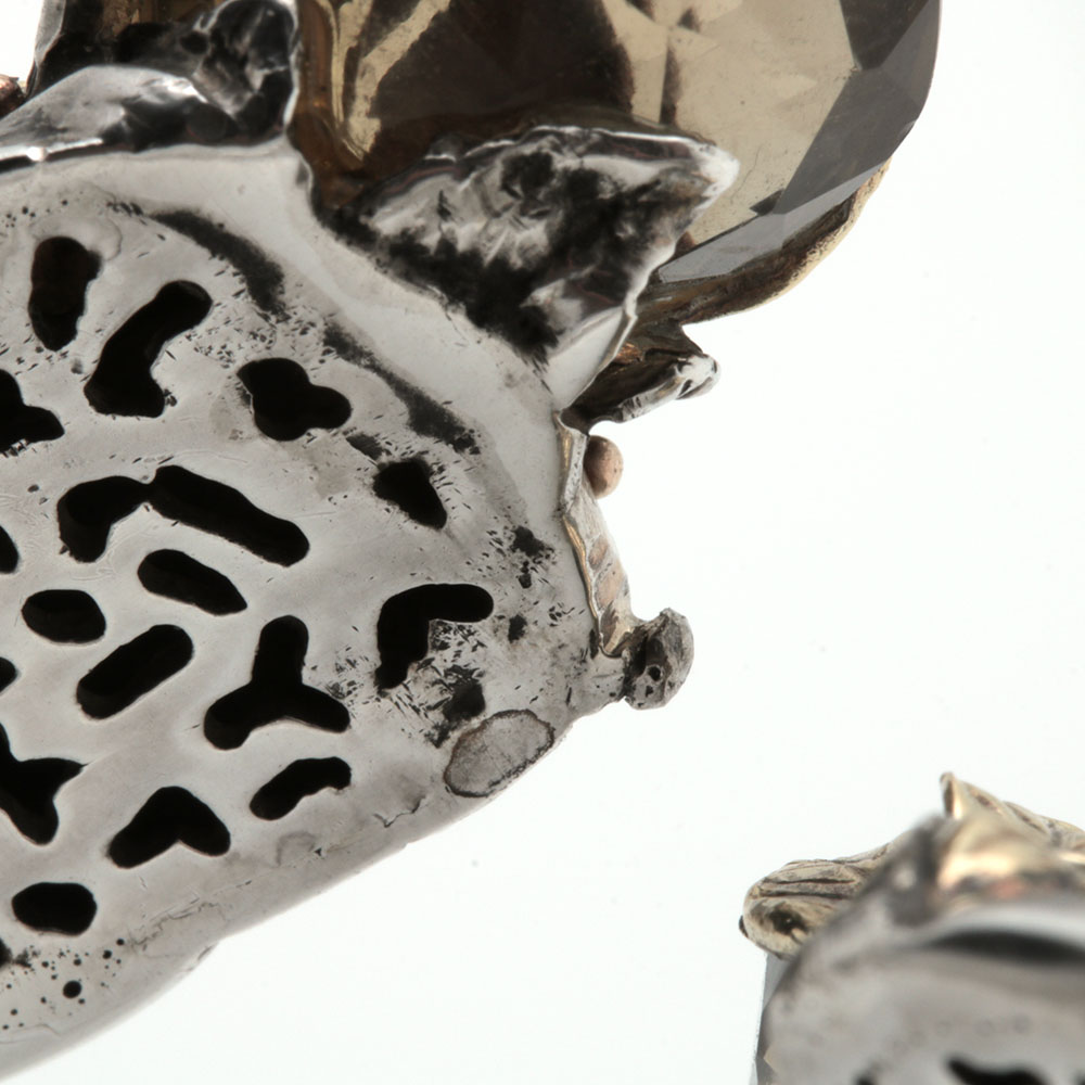 Sterling Silver and 18K Yellow Gold Smoky Quartz and Diamond Hinged Bypass Cuff Bracelet