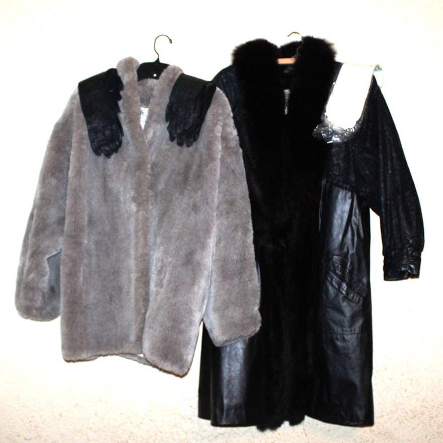 Faux Fur Jacket, Fur Trimmed Leather Coat and Kid Gloves