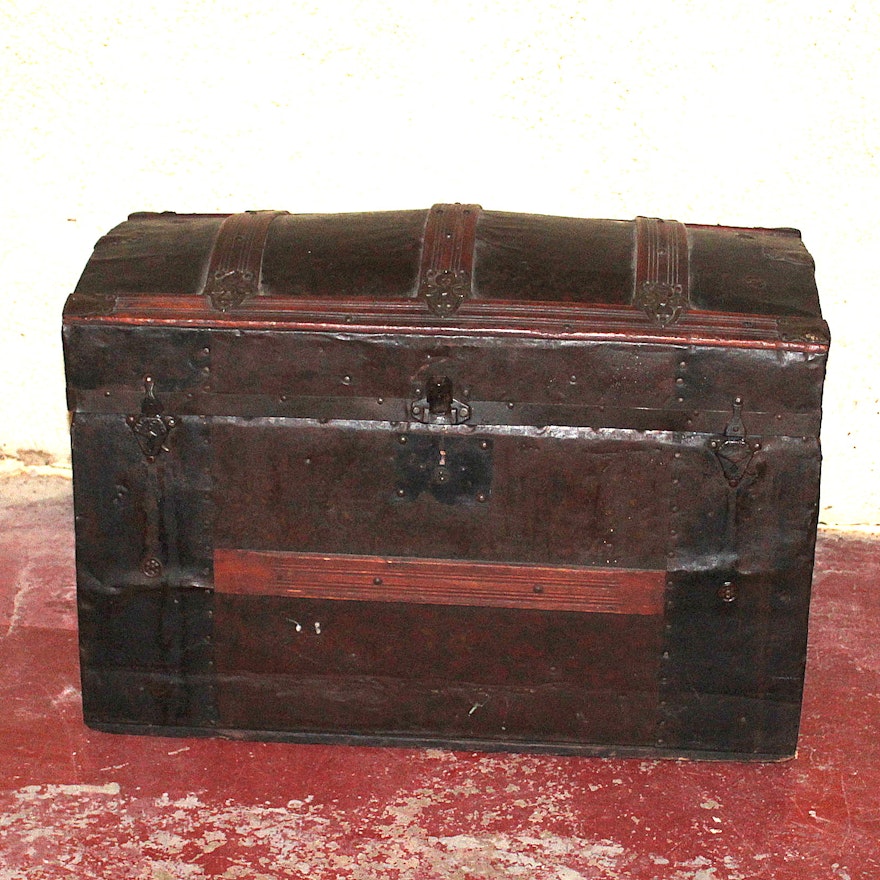 Metal-Covered Antique Trunk