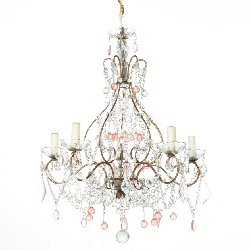 Brass Tone and Crystal Pendant Chandelier