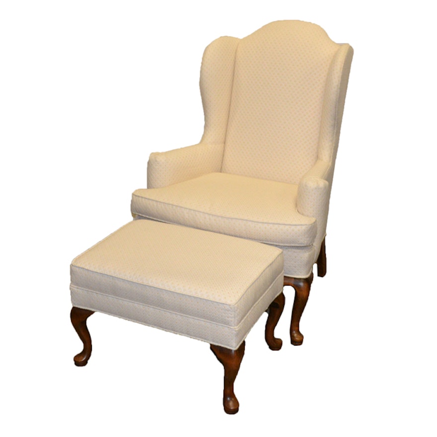 Ethan Allen Wingback Chair with Ottoman