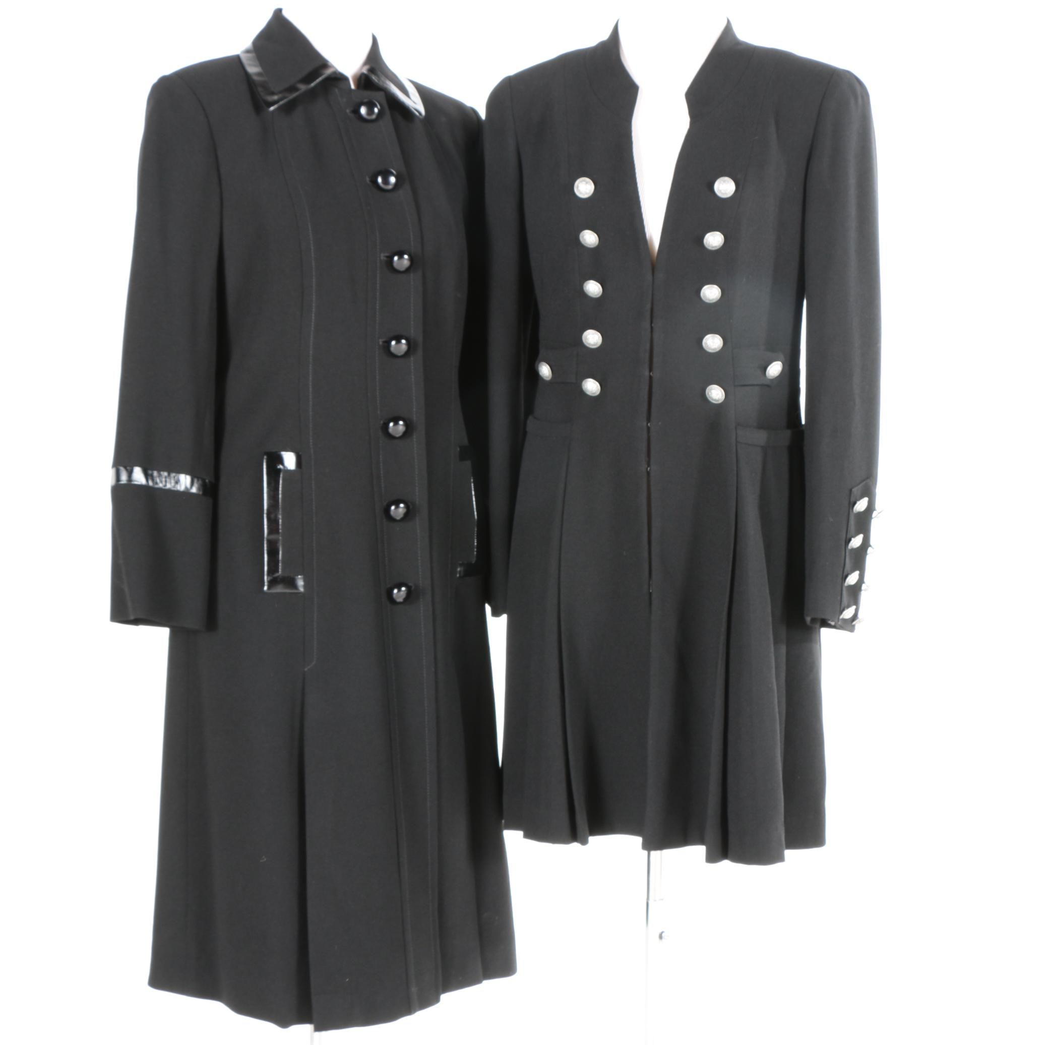 Black Coats by Zelda With Faux Leather and Button Accents