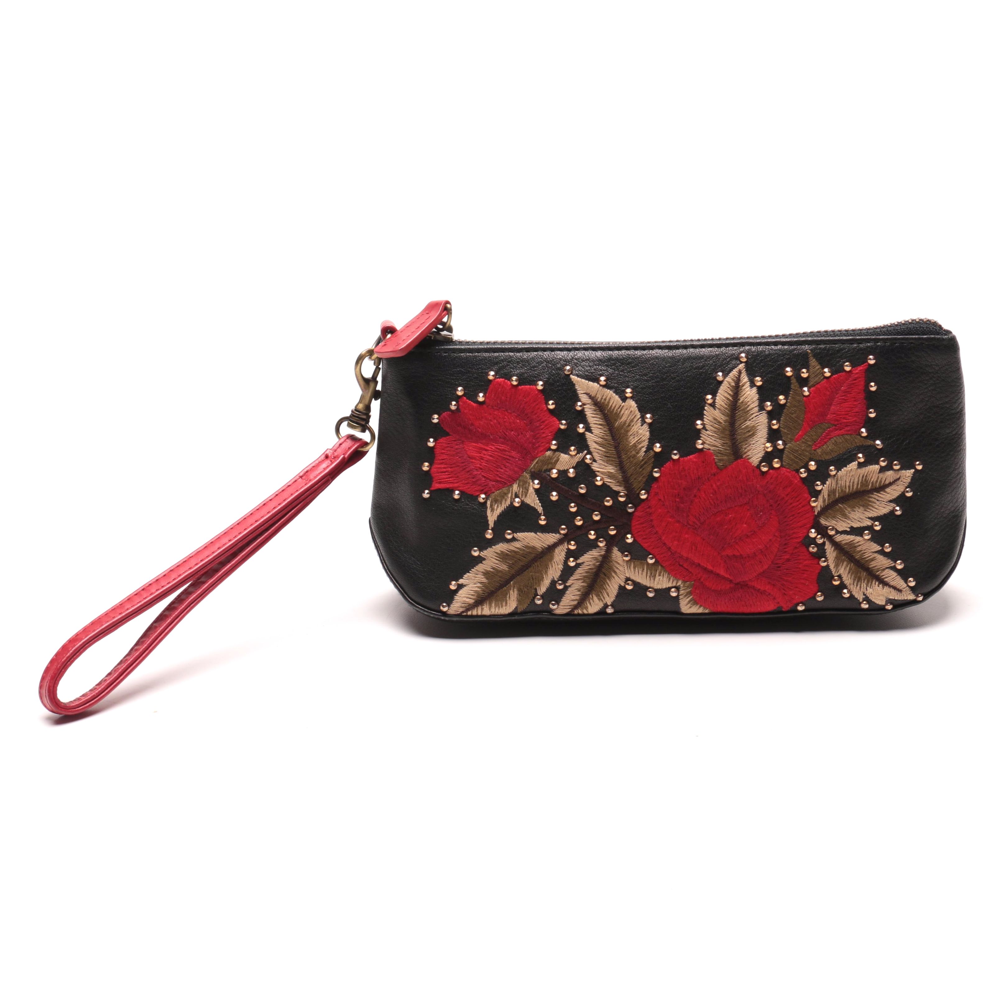Isabella Fiore Wristlet With Leather Rose Embroidery