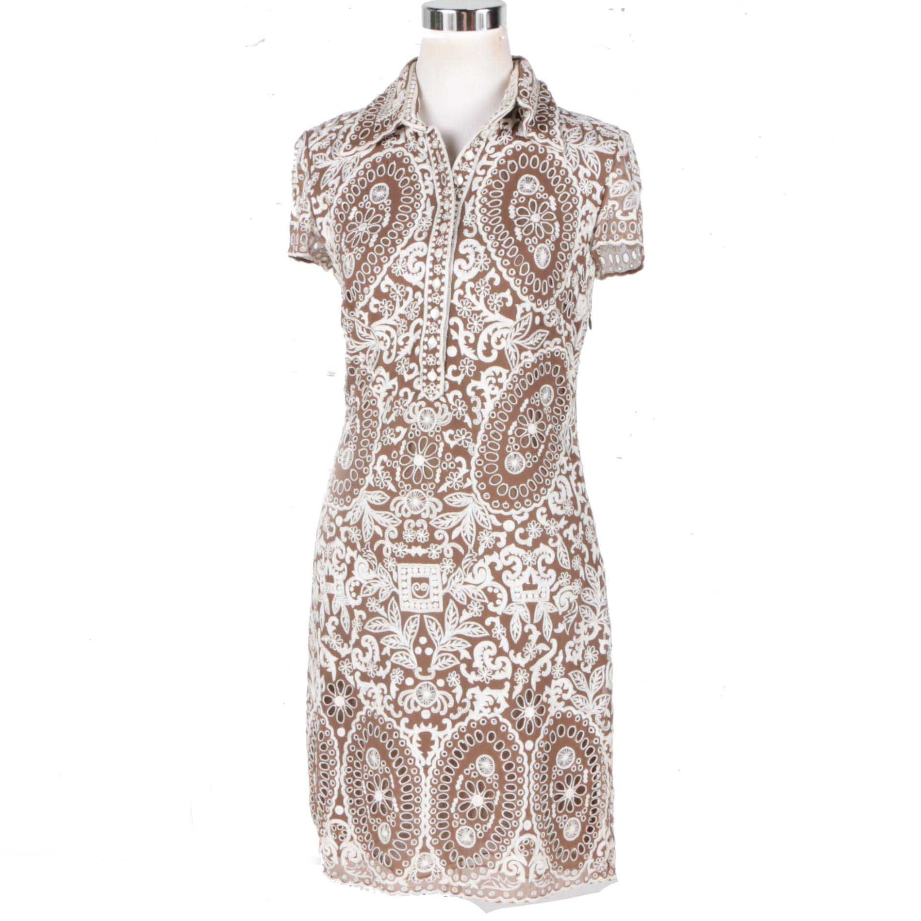 Naeem Khan Brown and White Silk Embroidered Dress