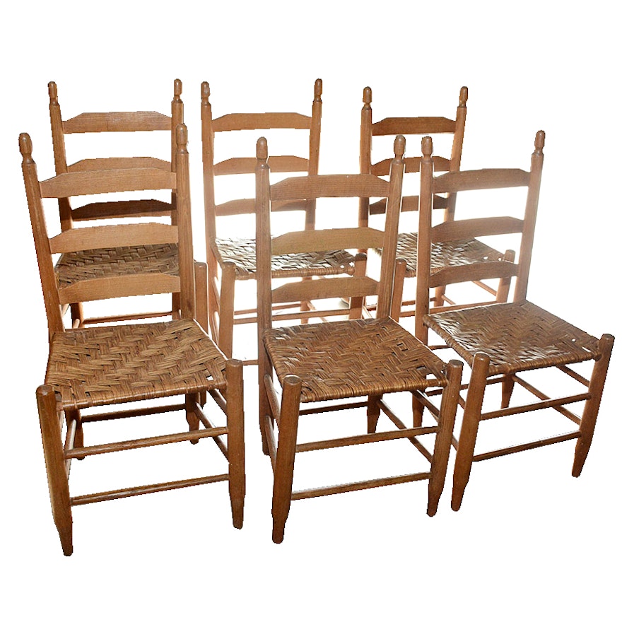 Antique Ladderback Chairs With Hickory Bark Splint Seats