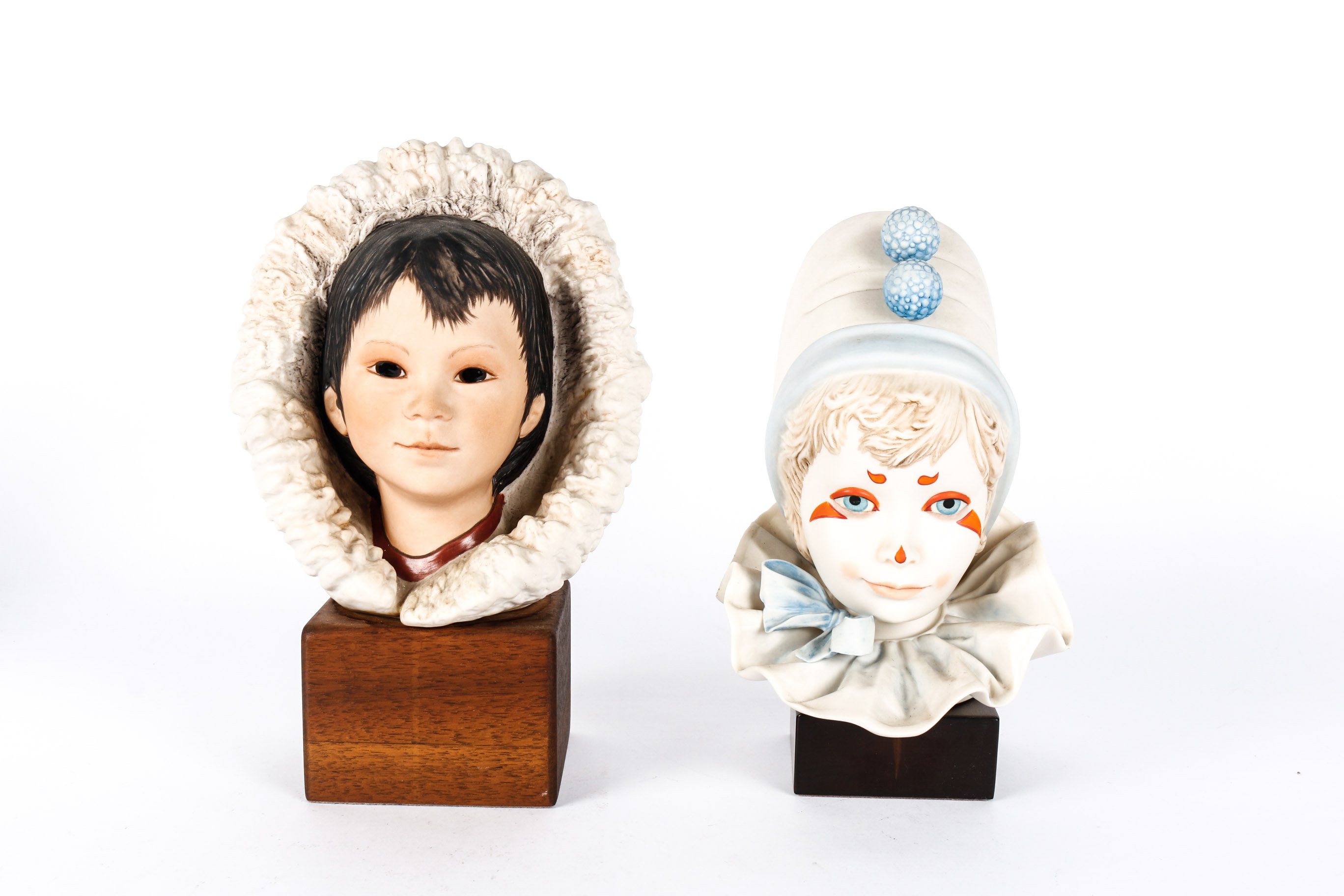 Vintage Cybis Porcelain Busts "Funny Face" and "Snow Bunting"