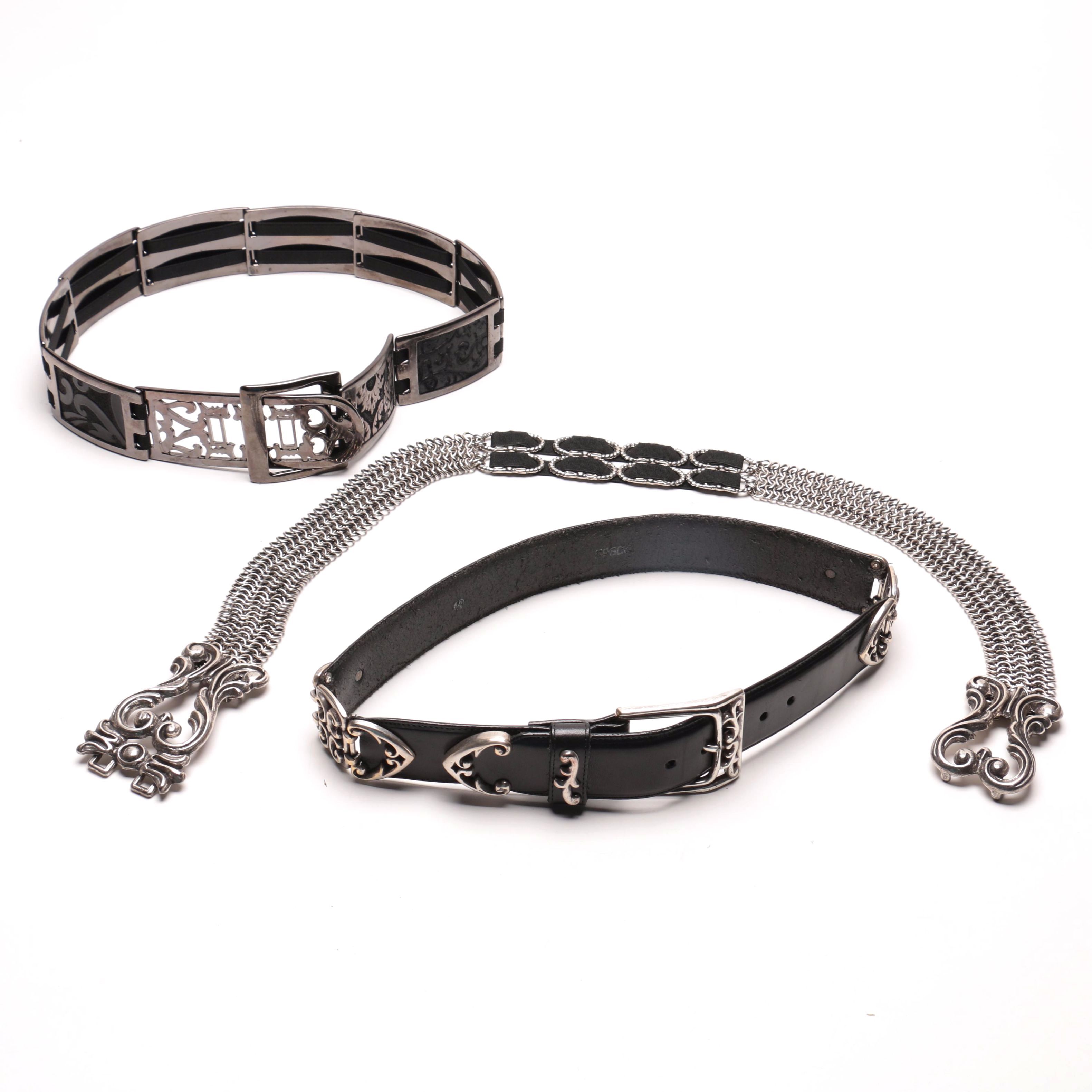 Black and Silver Tone Belts Including Brighton