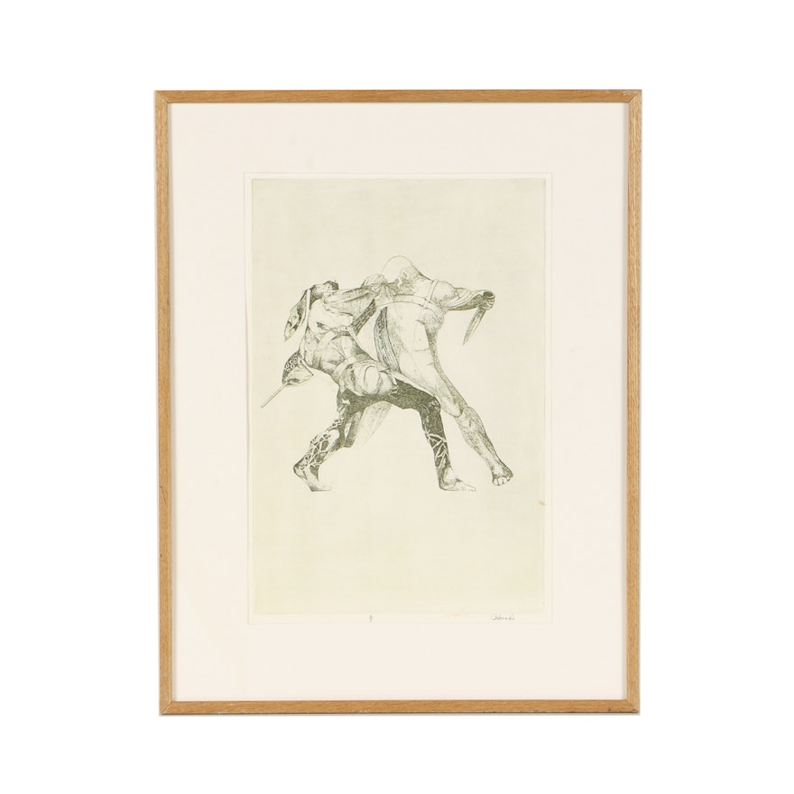 Limited Edition Etching with Aquatint on Paper Fighting Figures