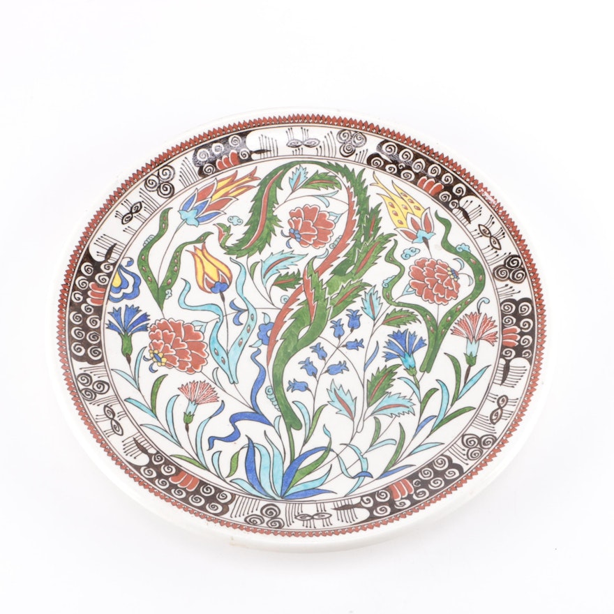 Hand-Painted Iznik-Style Ceramic Plate