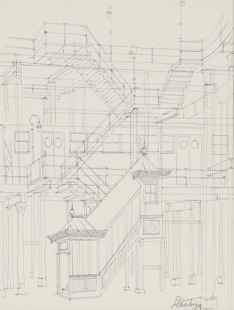 Daniel C. Harter Ink Drawing on Paper "Elevated"