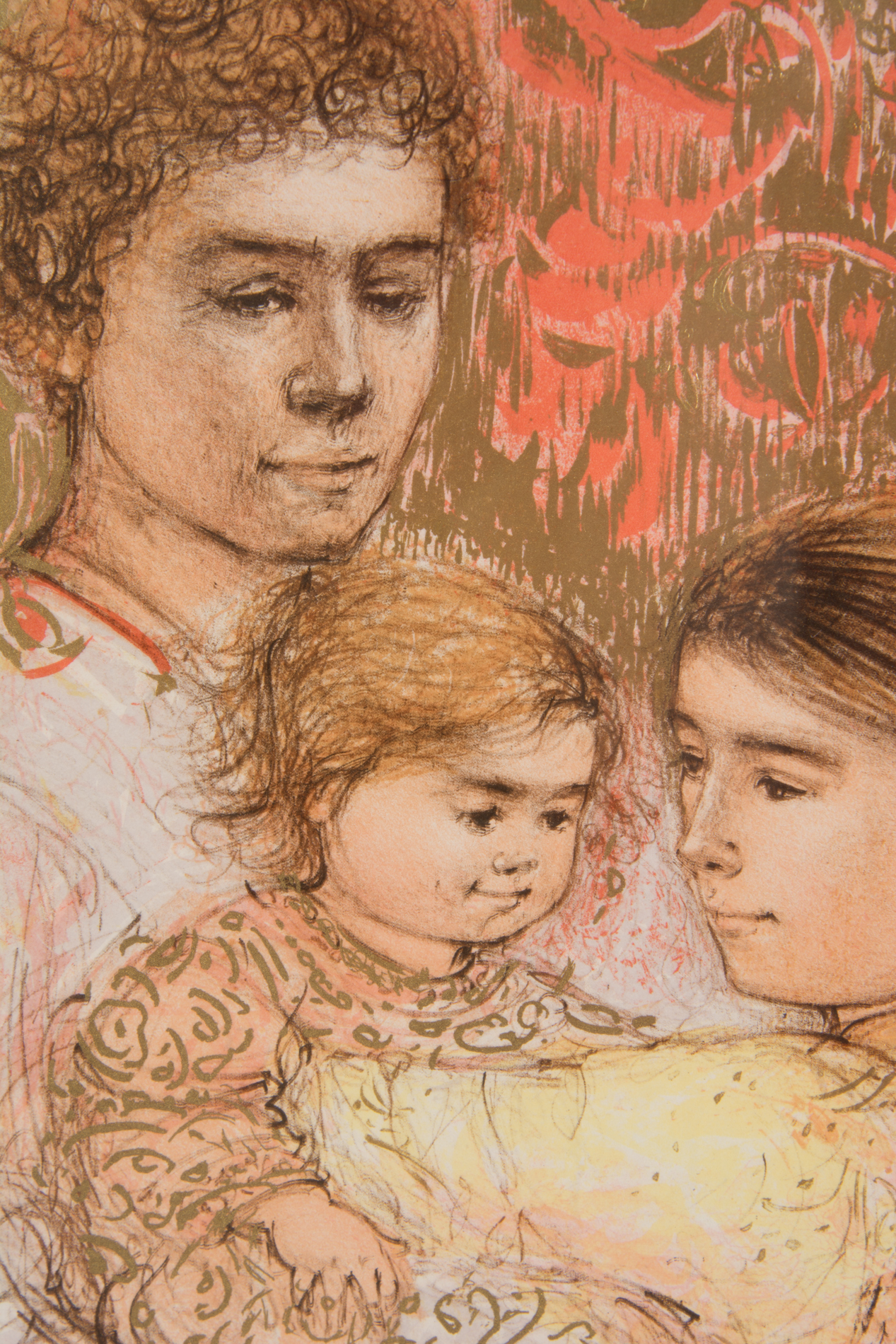 Edna Hibel Limited Edition Colored Lithograph "Family"