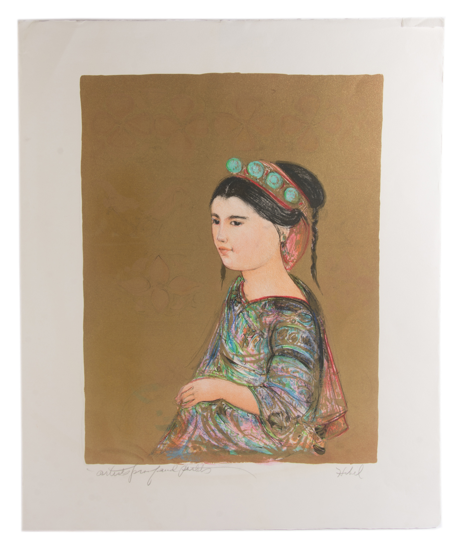 Edna Hibel Artist's Proof Embellished Lithograph "Hilltribe Maiden"