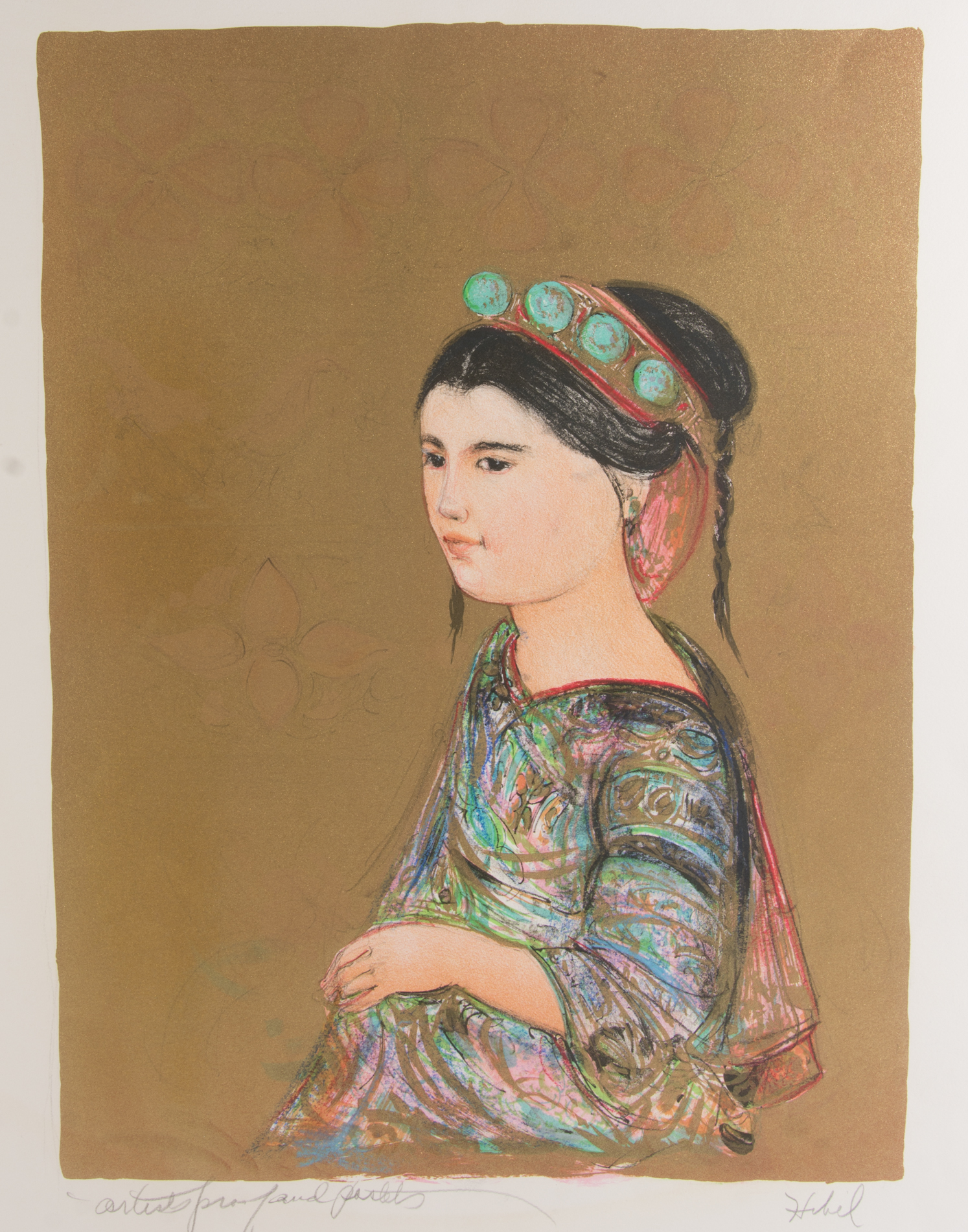 Edna Hibel Artist's Proof Embellished Lithograph "Hilltribe Maiden"