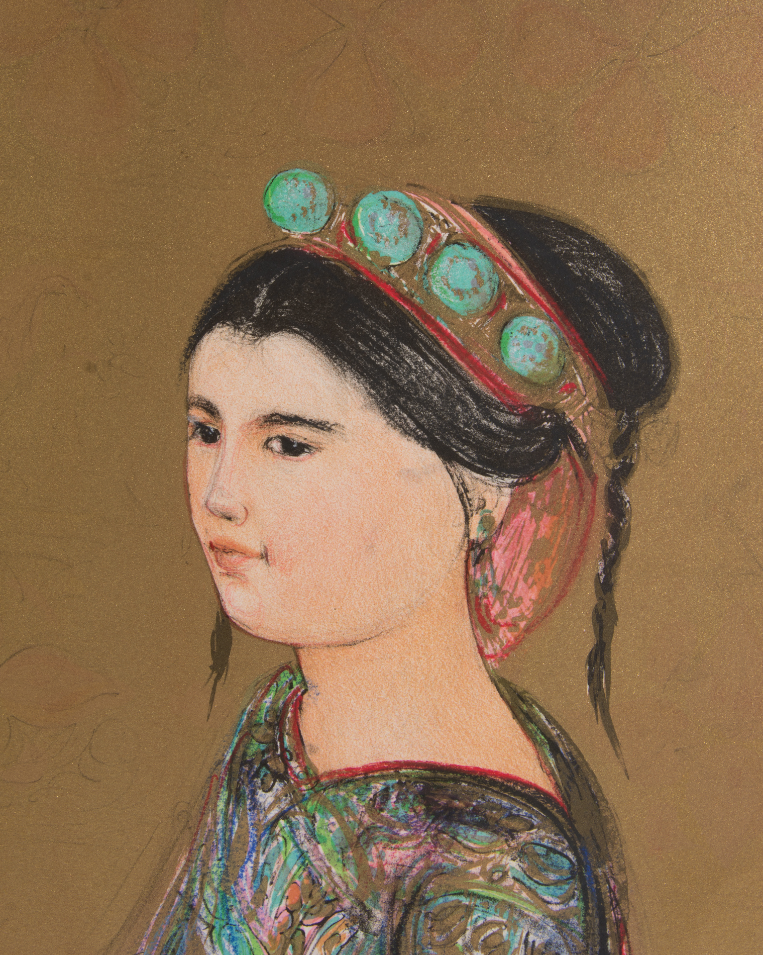 Edna Hibel Artist's Proof Embellished Lithograph "Hilltribe Maiden"