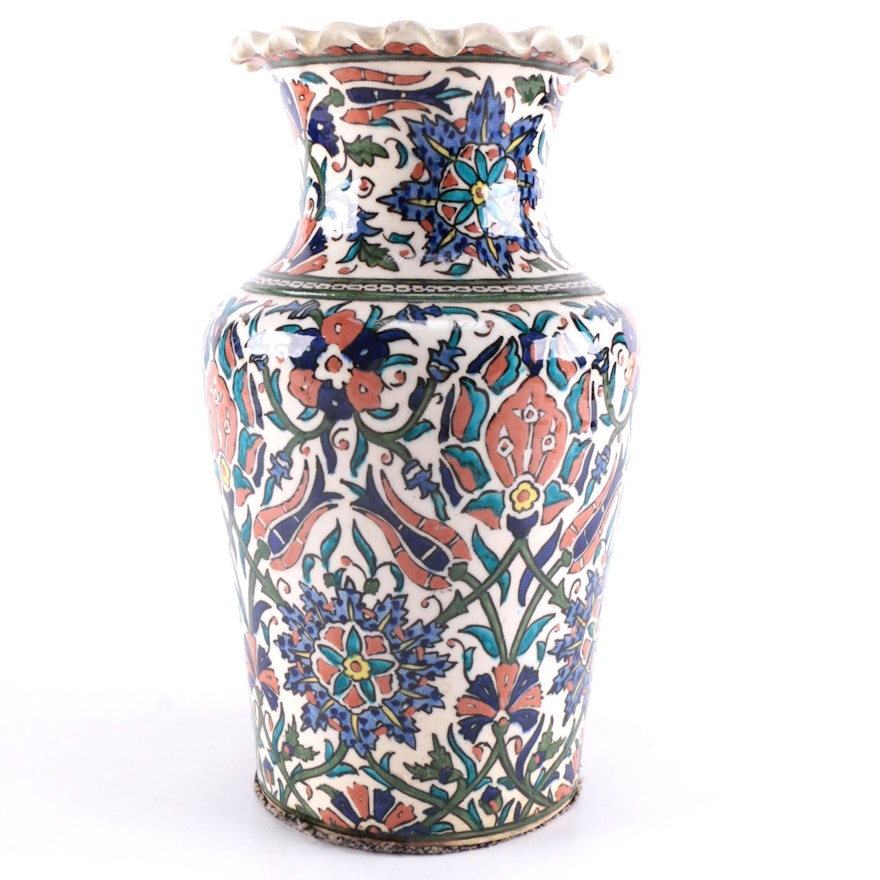 Hand-Painted Iznik-Style Ceramic Vase