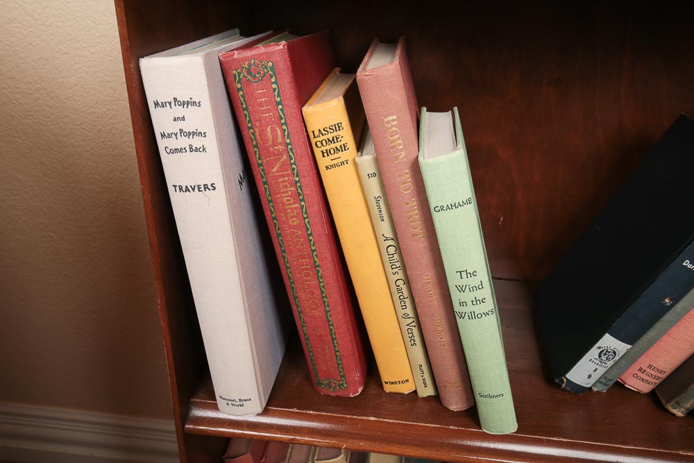 Vintage Bookshelf and Collection of Vintage Children's Books