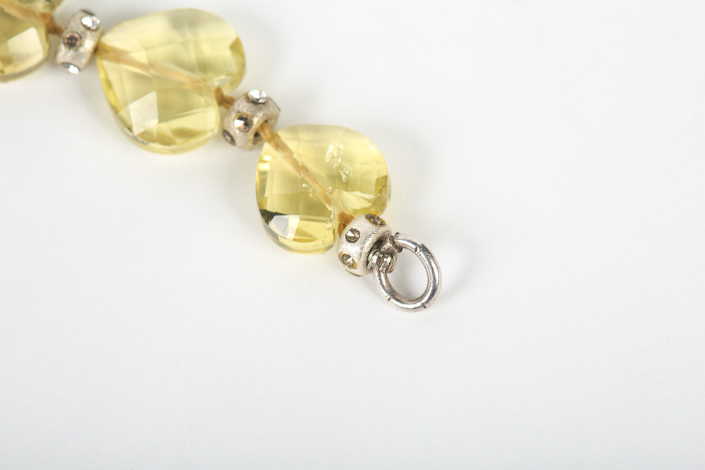 14K White Gold, Sterling Silver and Yellow Quartz Jewelry Set