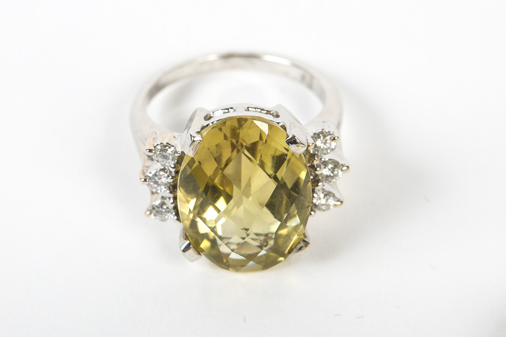 14K White Gold, Sterling Silver and Yellow Quartz Jewelry Set