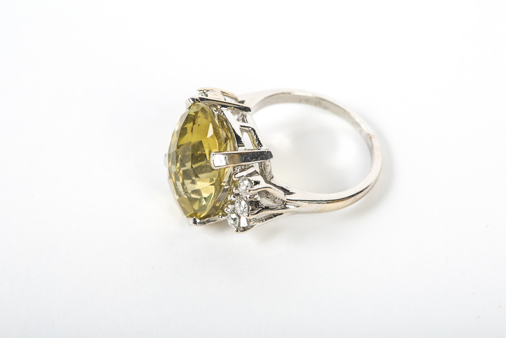 14K White Gold, Sterling Silver and Yellow Quartz Jewelry Set