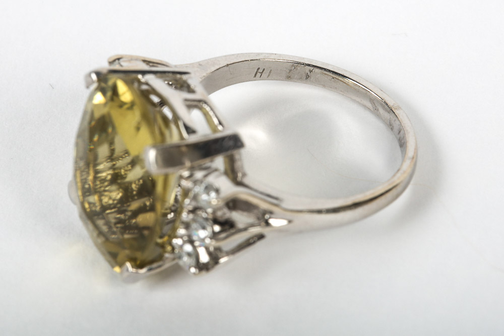 14K White Gold, Sterling Silver and Yellow Quartz Jewelry Set