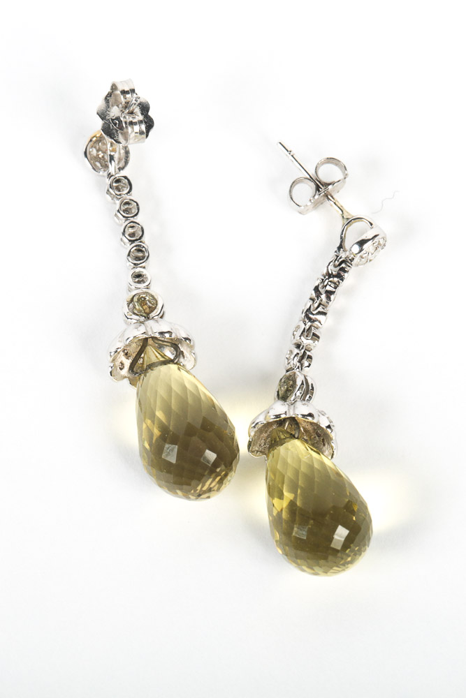 14K White Gold, Sterling Silver and Yellow Quartz Jewelry Set