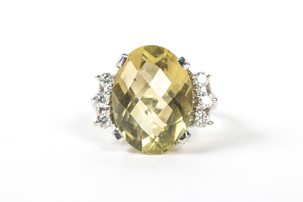 14K White Gold, Sterling Silver and Yellow Quartz Jewelry Set