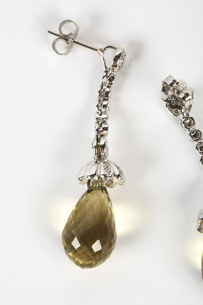 14K White Gold, Sterling Silver and Yellow Quartz Jewelry Set