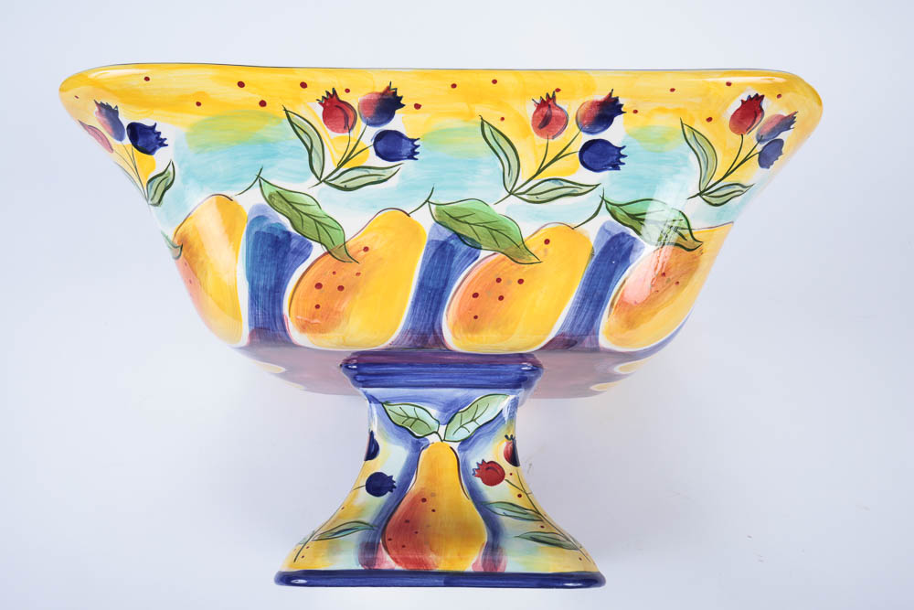 Colorful Hand-Painted Pedestal Bowl