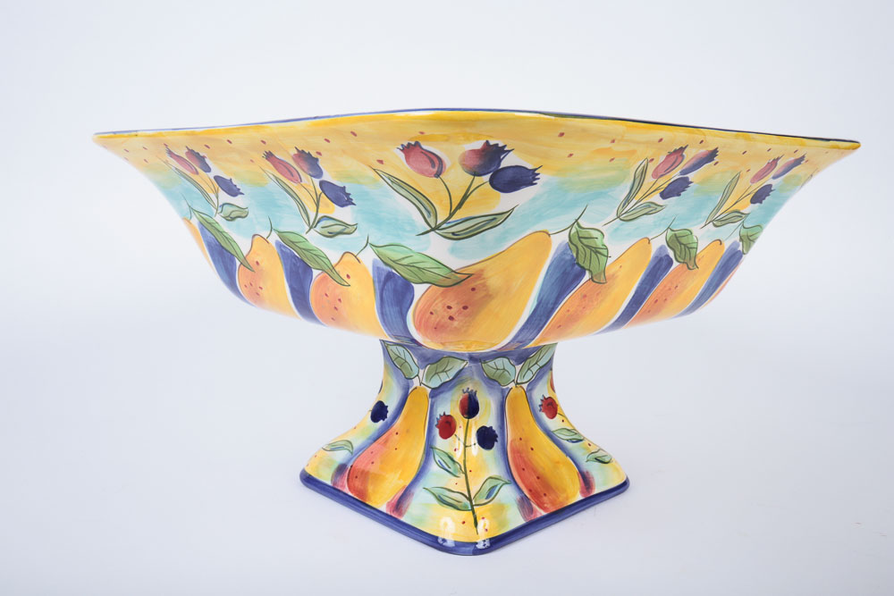 Colorful Hand-Painted Pedestal Bowl